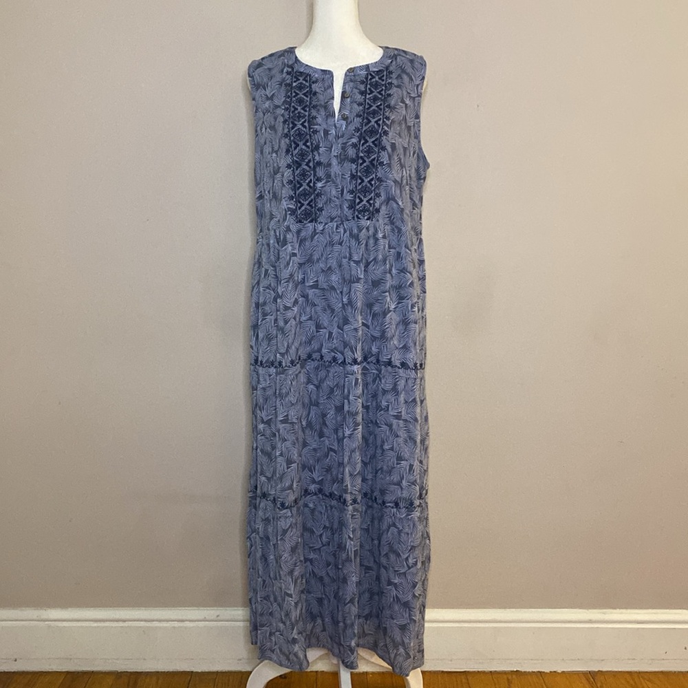 JJill Petites Blue Palm Leaf Print Maxi Dress